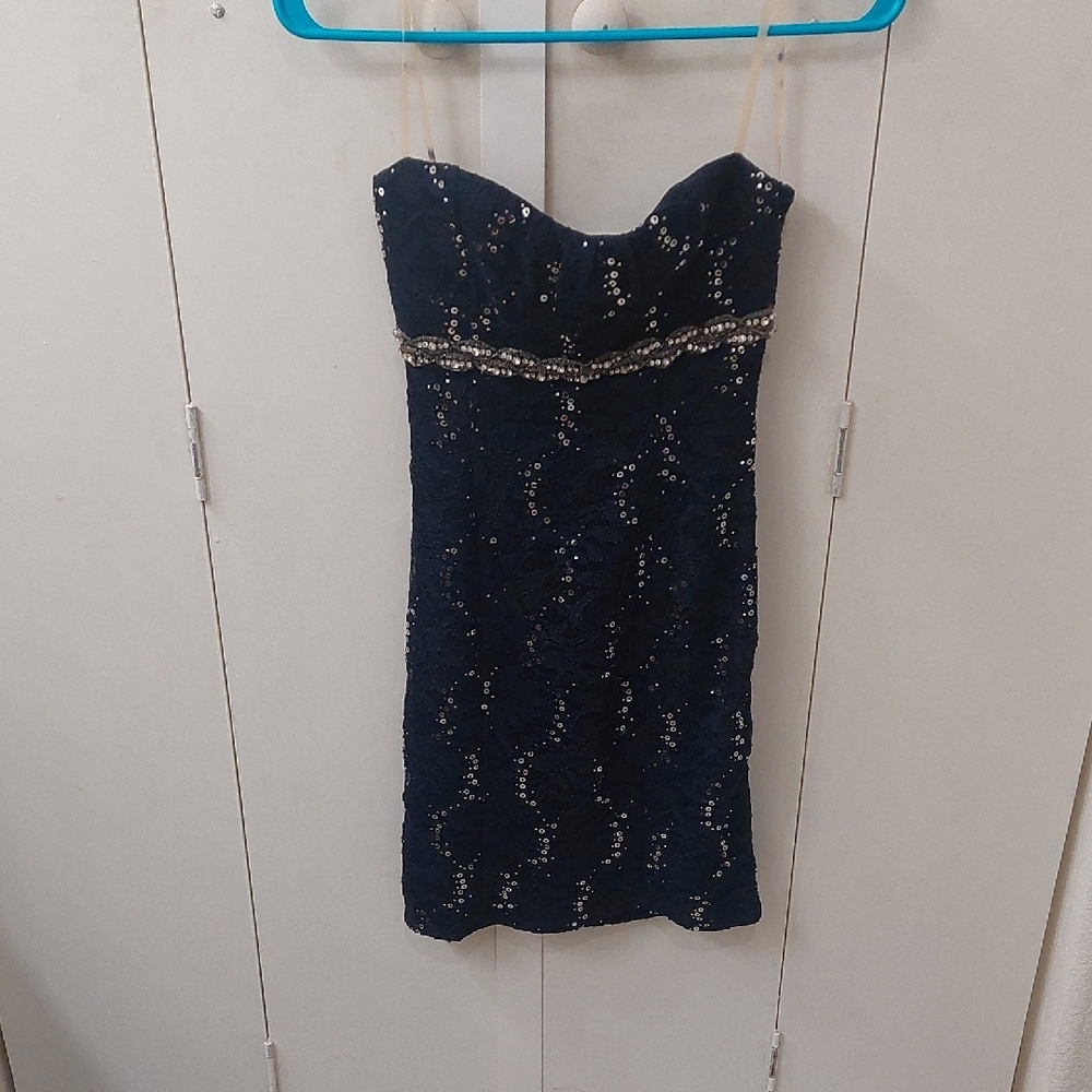 My Michelle Sequin Embellished Deep Blue and Silver Cocktail Dress